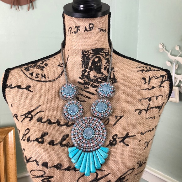 Anthropologie Jewelry - Turquoise Statement Necklace Pink Blue Beading OS